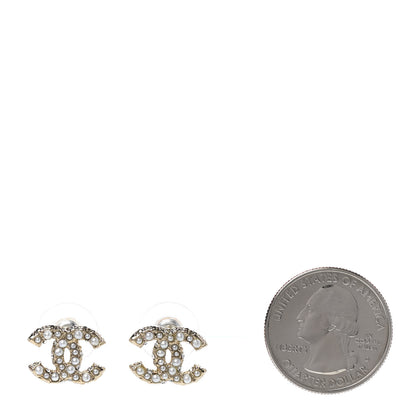 Chanel Metal Graduated Pearl Crystal CC Earrings Light Gold 2 of 4
