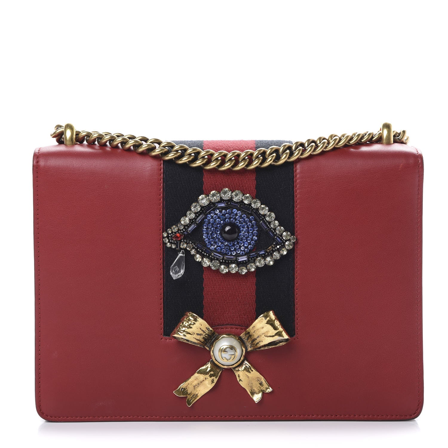 Gucci Calfskin Web Medium Peony Chain Shoulder Bag Red 1 of 16
