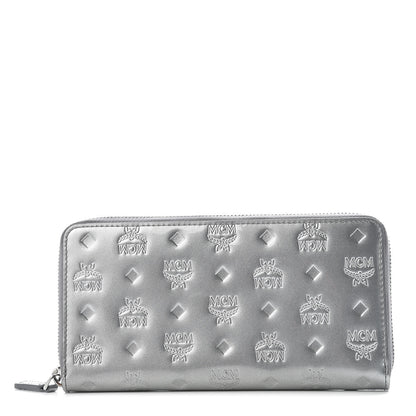 MCM Metallic Monogram Patent Large Zip Around Wallet Silver 1 of 10