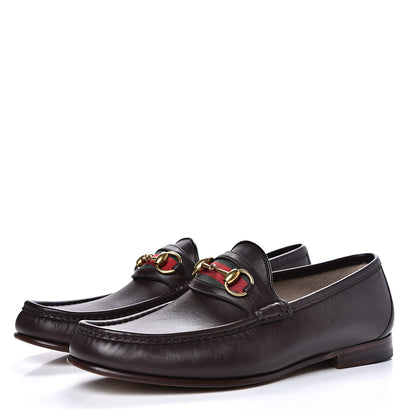 Gucci Calfskin Cirano Lux Web Mens 1953 Horsebit Loafers 8.5 Brown 3 of 8