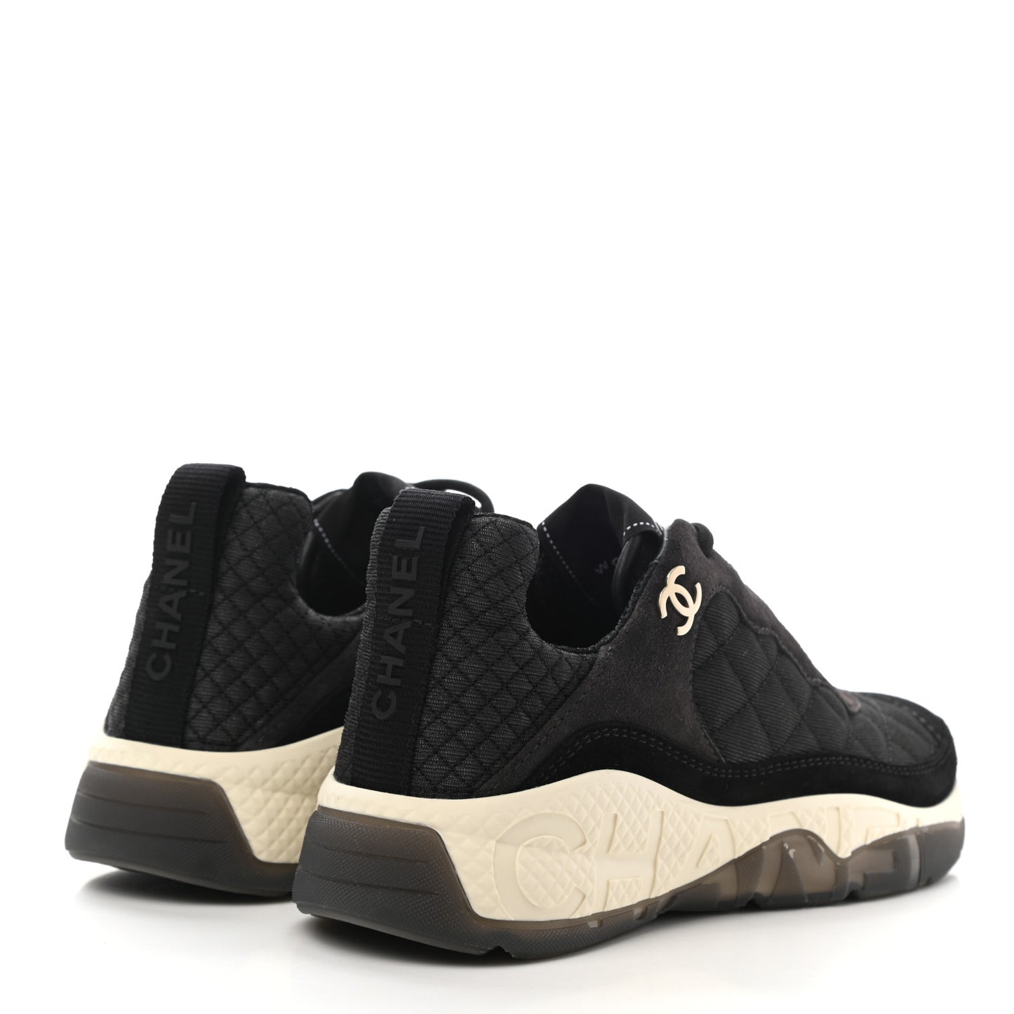 Mesh Suede Calfskin Quilted Sneakers 36 Black Dark Grey