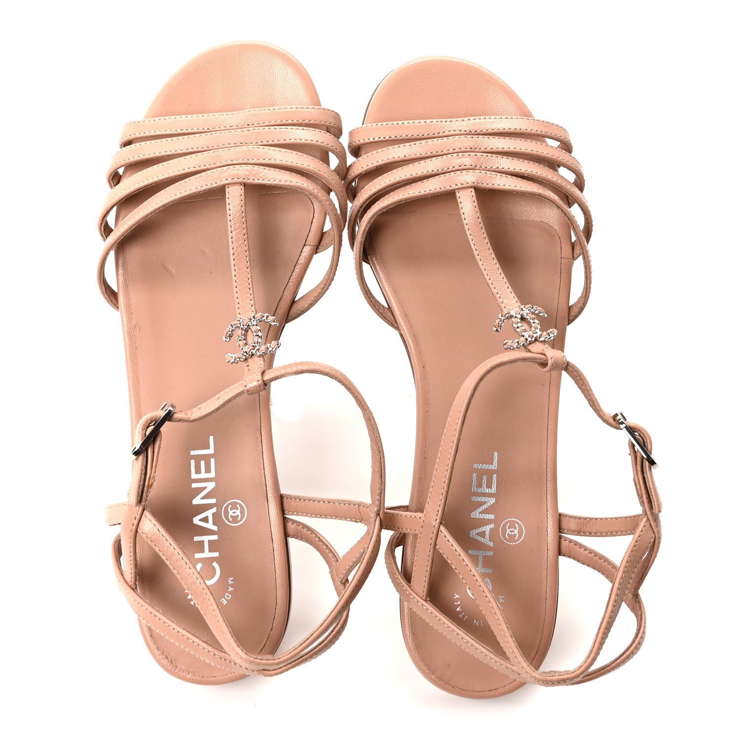 Chanel Calfskin Chain CC Strap Sandals 39 Beige 2 of 8