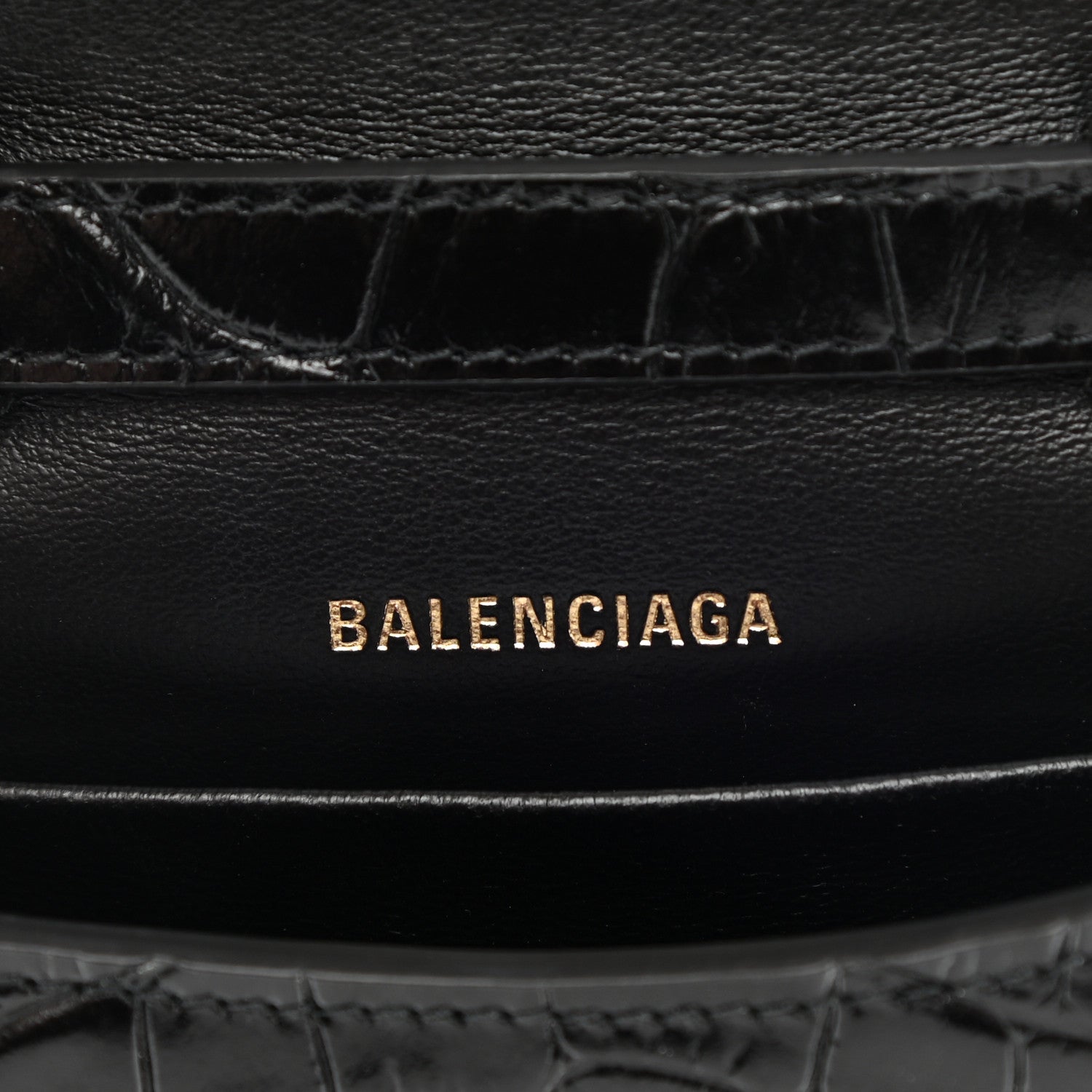 Balenciaga Shiny Calfskin Crocodile Embossed B Phone Holder Black 5 of 8