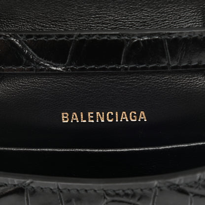 Balenciaga Shiny Calfskin Crocodile Embossed B Phone Holder Black 5 of 8