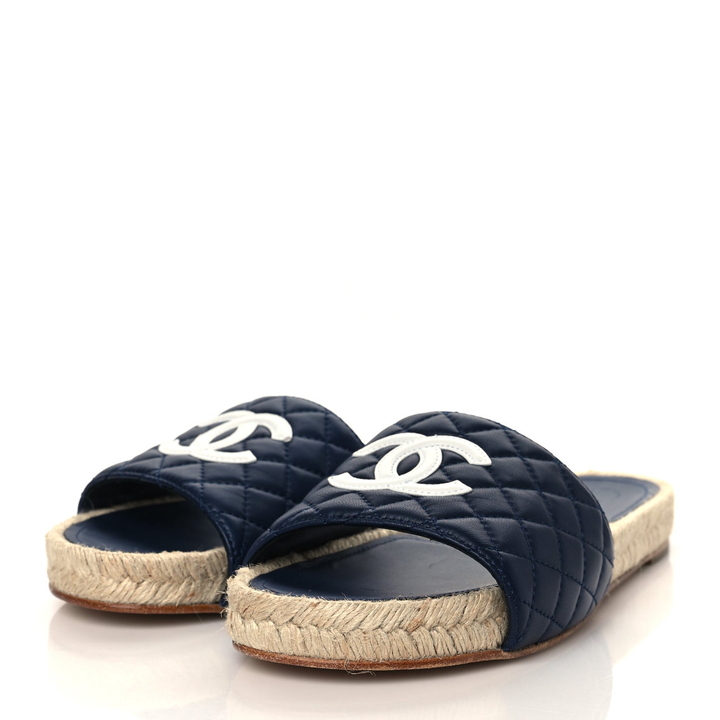 Lambskin Quilted CC Espadrille Slip On Sandals 40 Navy