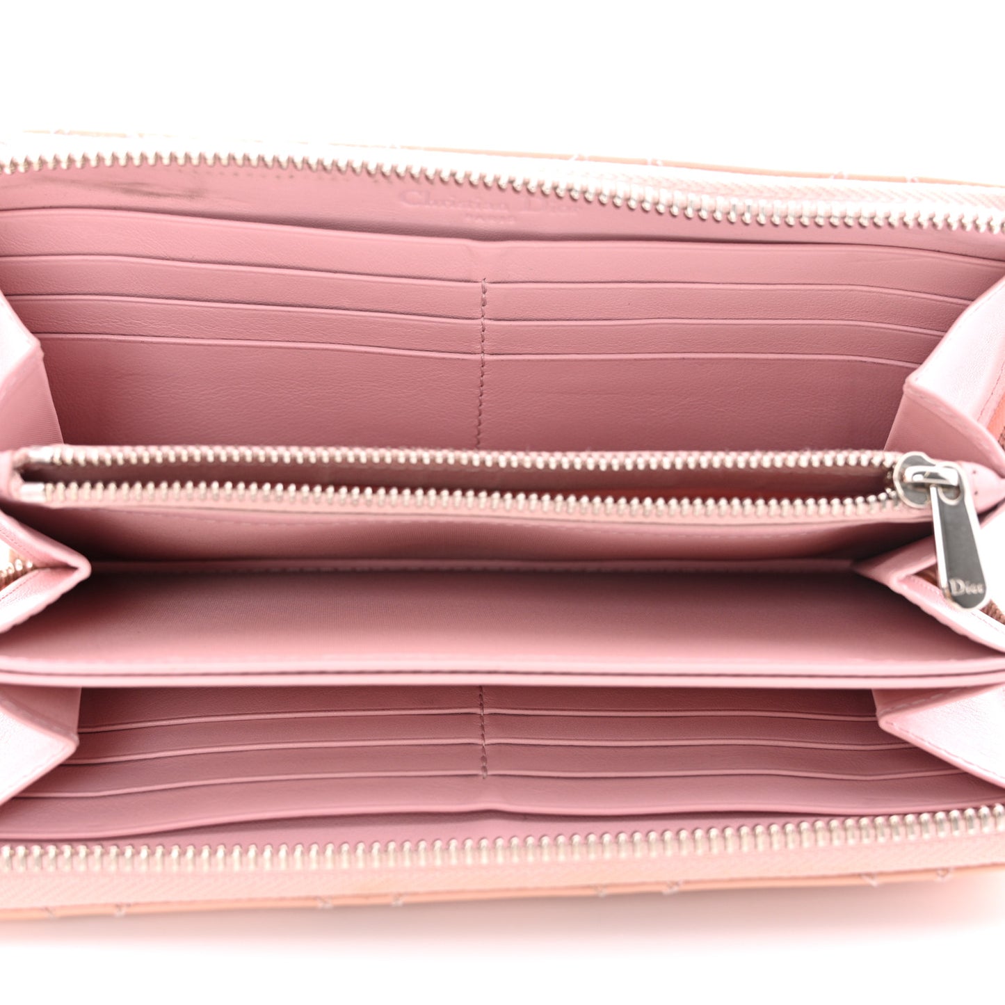 Patent Cannage Lady Dior Continental Zip Wallet Pink