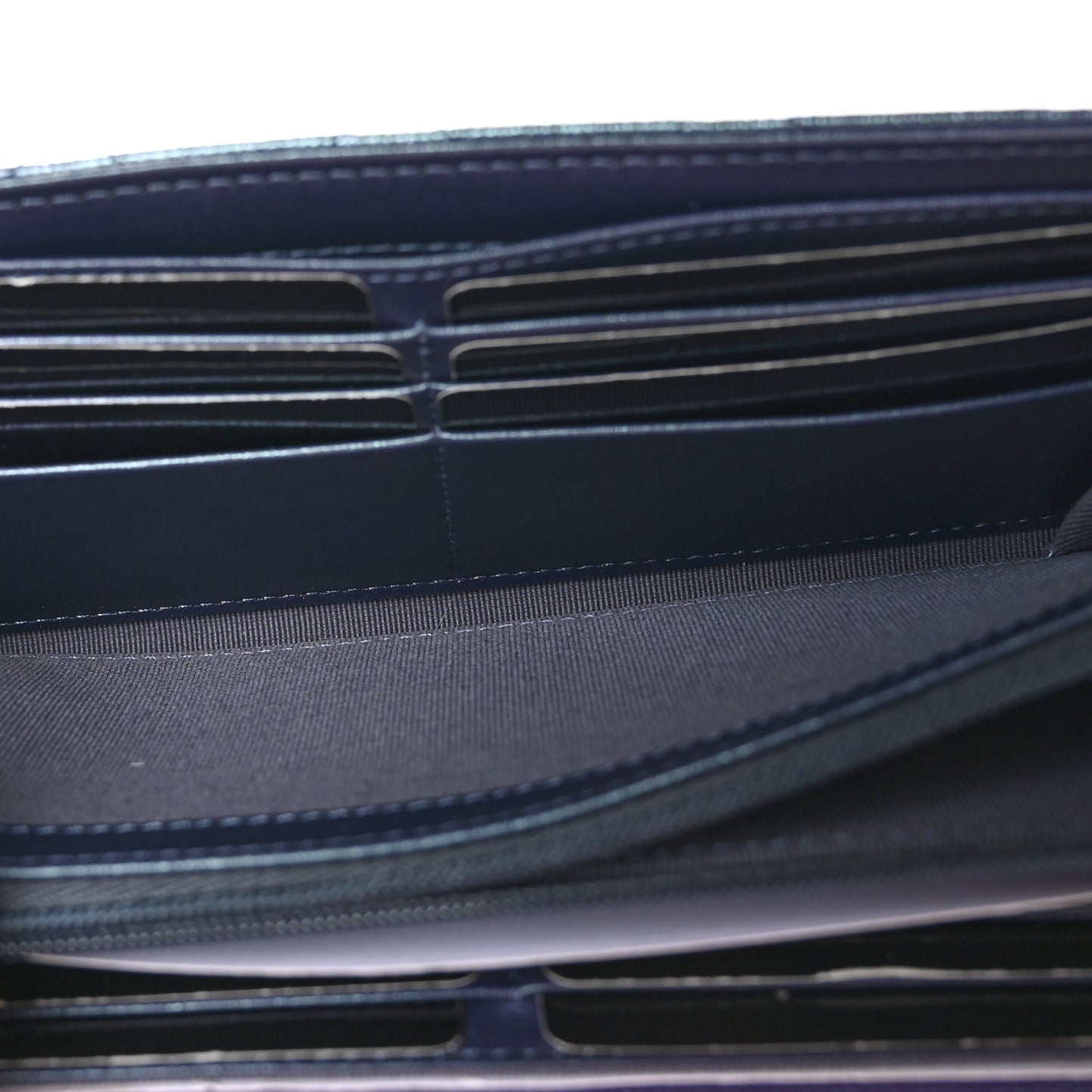 Iridescent Caviar Quilted Large Gusset Flap Wallet Dark Blue