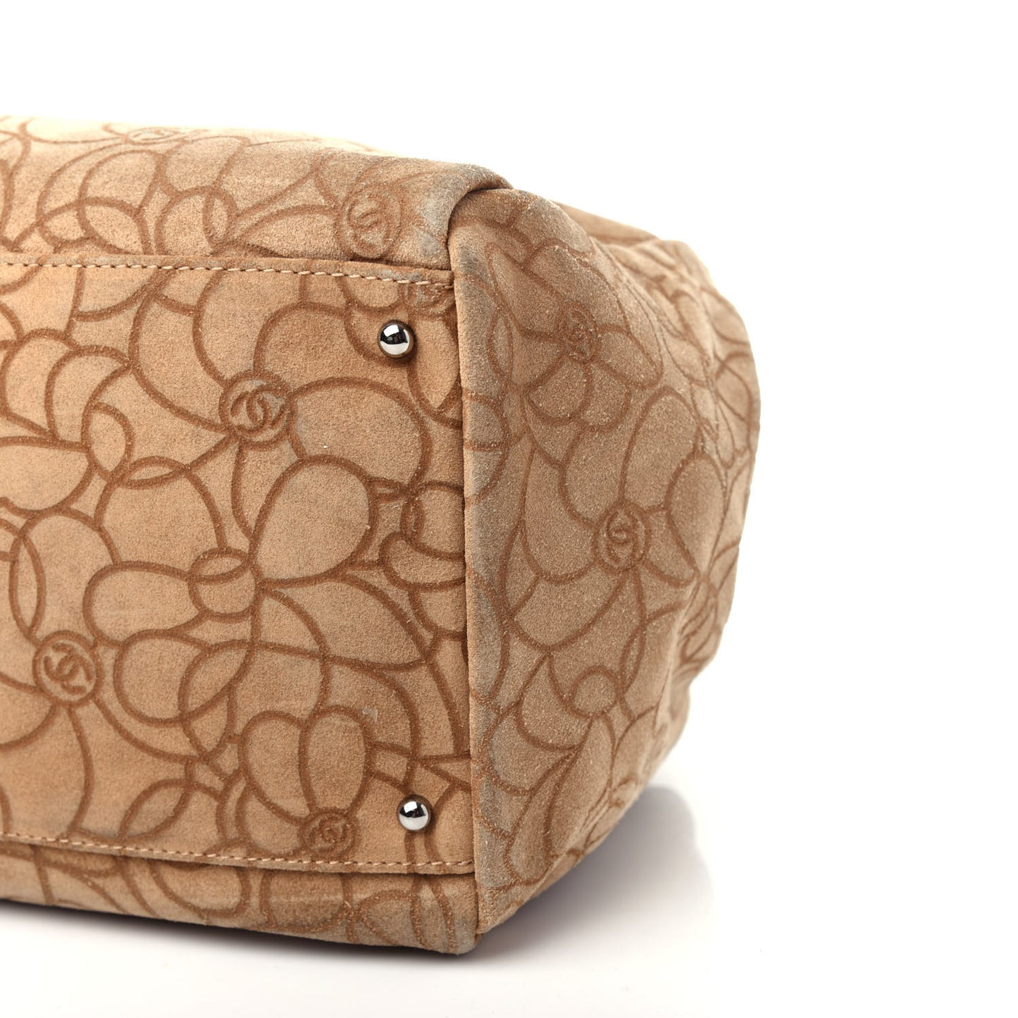 Suede Camellia Embossed Bowling Bag Beige