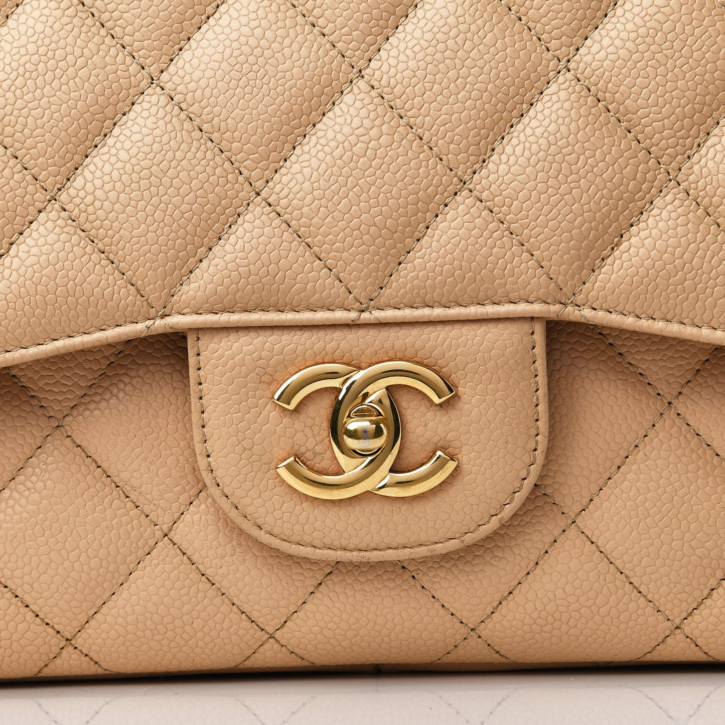 Caviar Quilted Jumbo Double Flap Beige