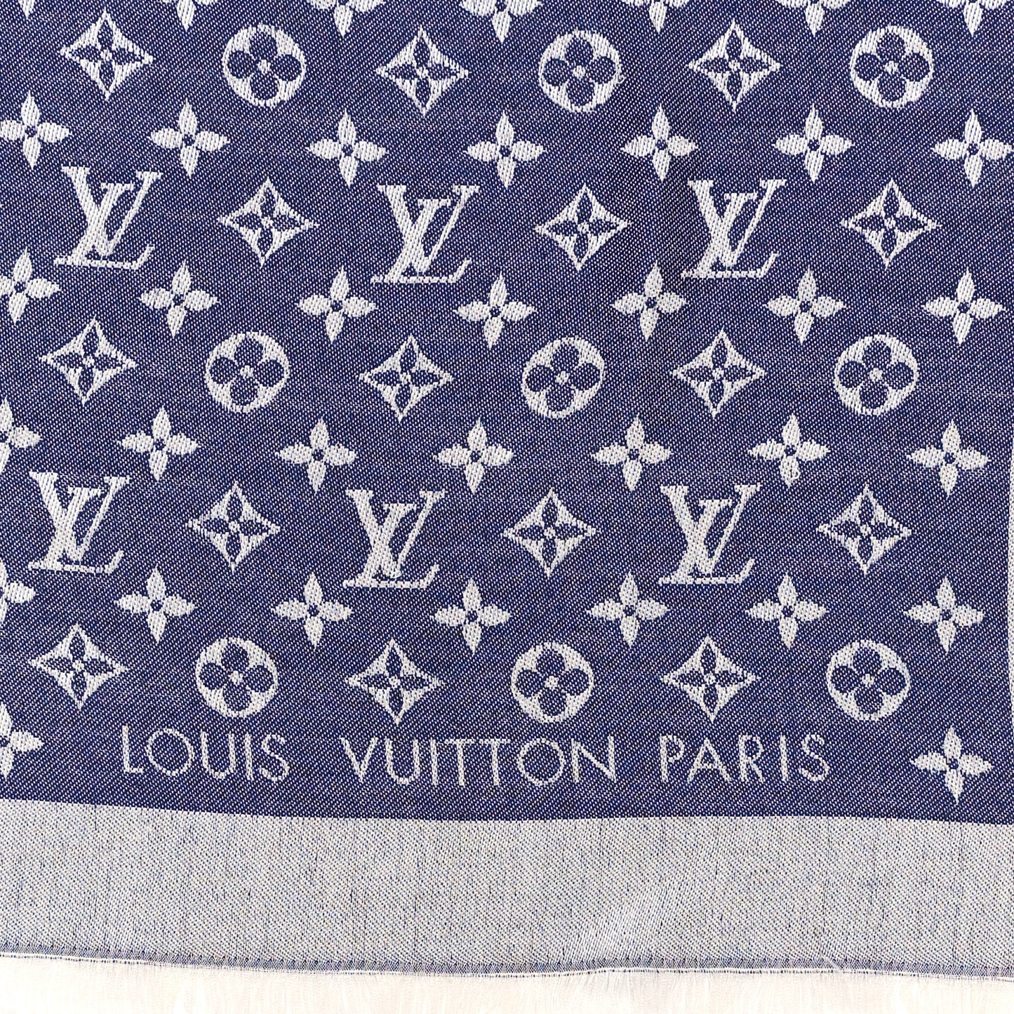 Silk Wool Monogram Denim Shawl Blue