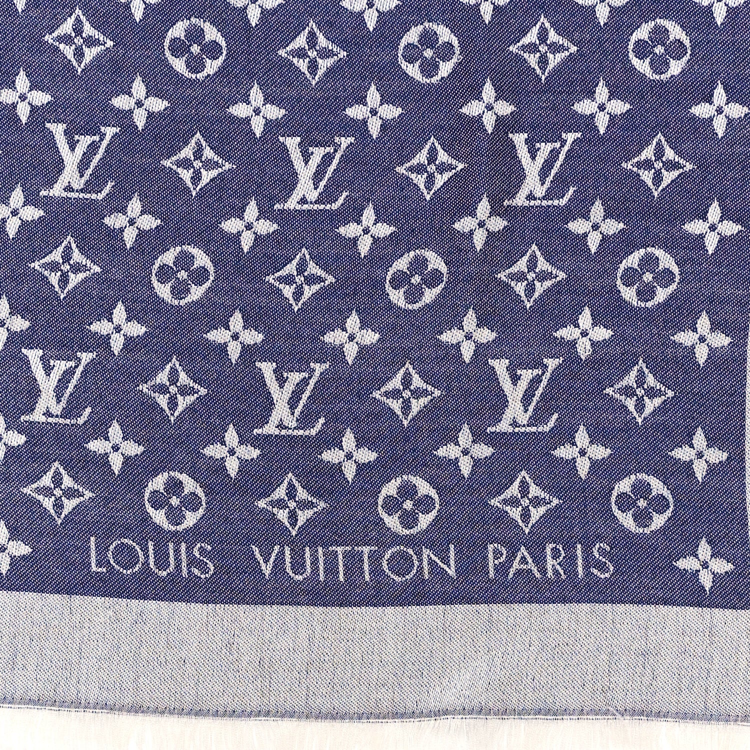 Louis Vuitton Silk Wool Monogram Denim Shawl Blue 3 of 4