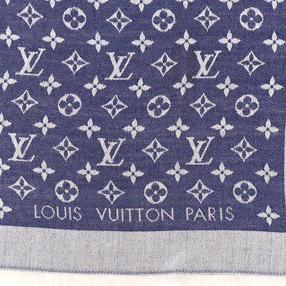 Louis Vuitton Silk Wool Monogram Denim Shawl Blue 3 of 4