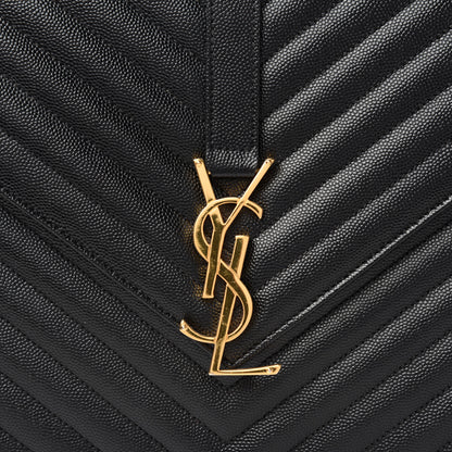 Saint Laurent Grain De Poudre Matelasse Chevron Large Monogram Satchel Black 10 of 10