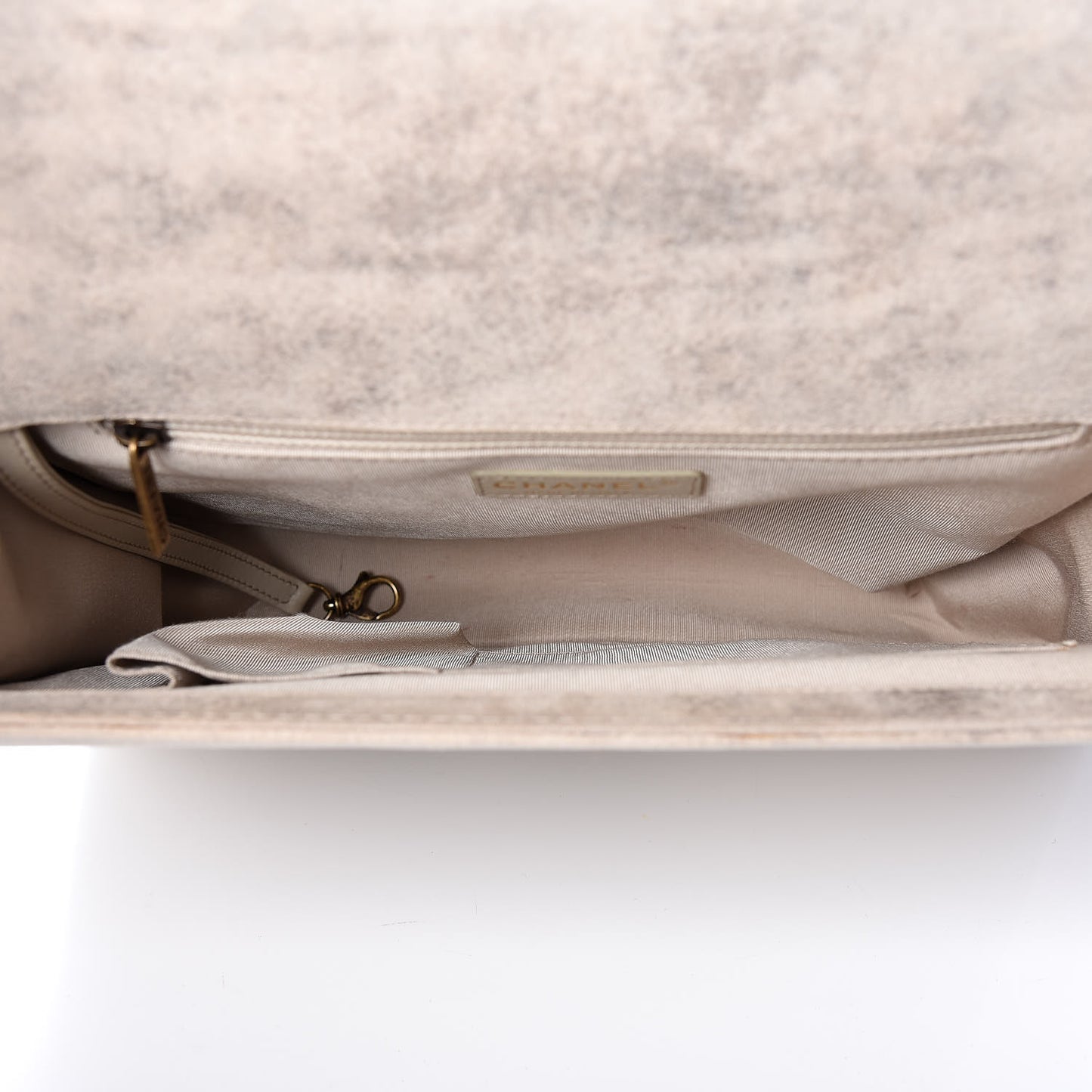 Iridescent Calfskin Quilted Large Boy Flap Beige