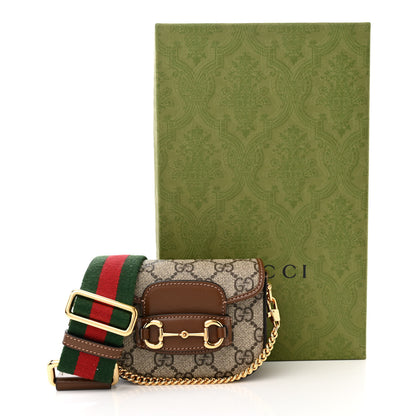 Gucci GG Supreme Monogram Azalea Calfskin Web Horsebit 1955 Wallet On Strap Beige Ebony Brown Sugar 13 of 13