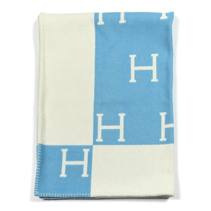 Hermes Wool Cashmere Avalon Baby Blanket Bleu Genievre White 1 of 3