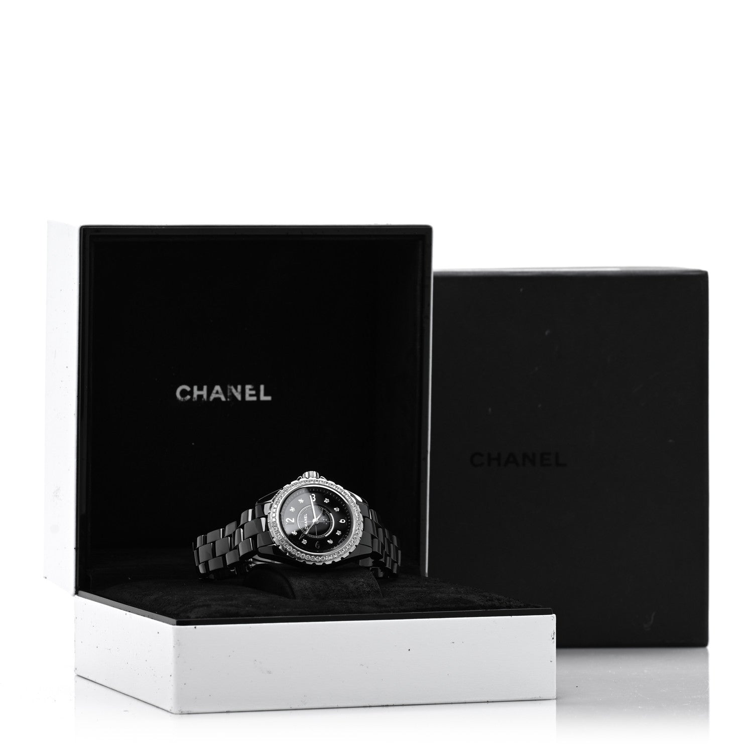 Chanel Stainless Steel Ceramic Diamond Bezel 33mm J12 Quartz Watch