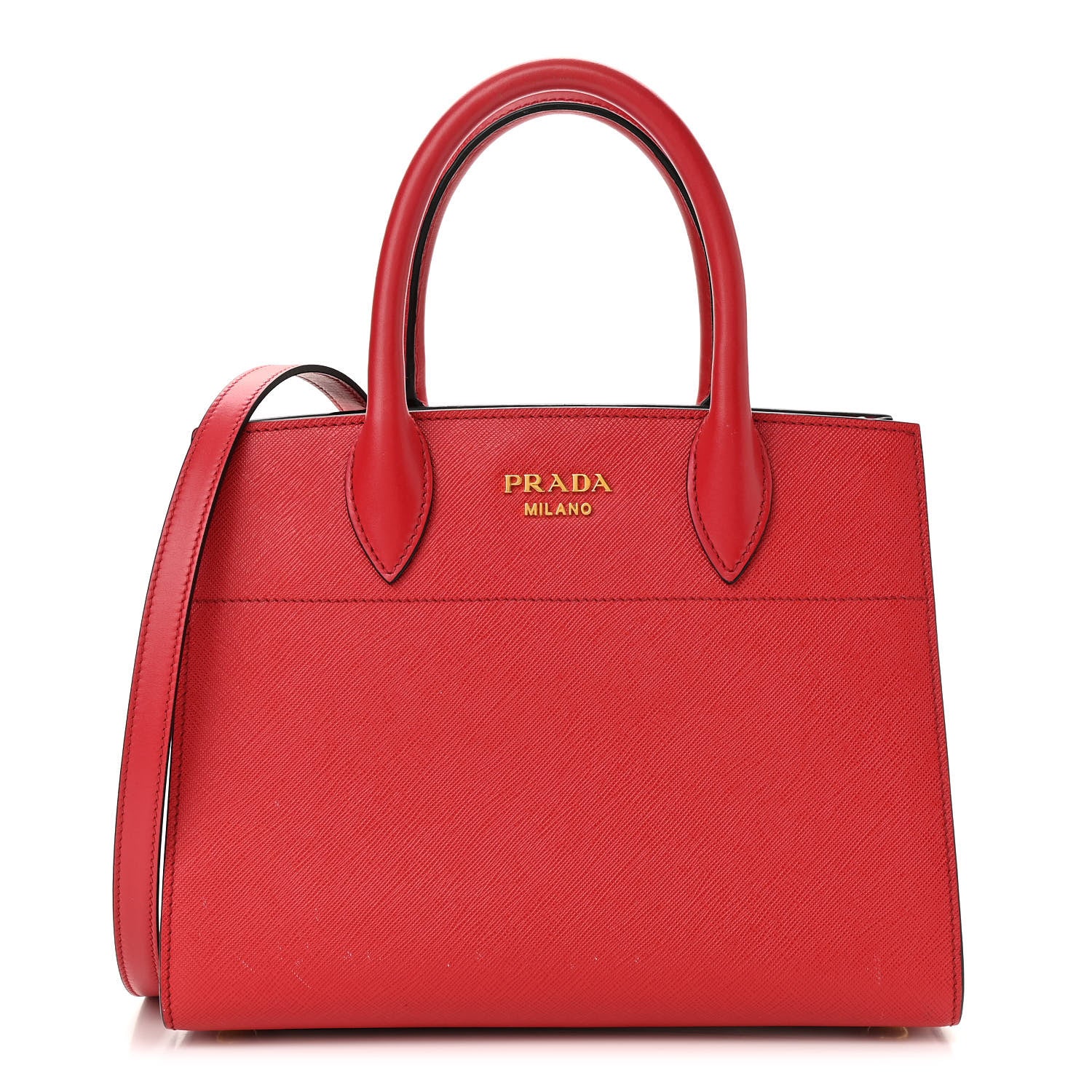 Prada Saffiano City Calfskin Small Bibliothèque Top Handle Rosso White 1 of 9
