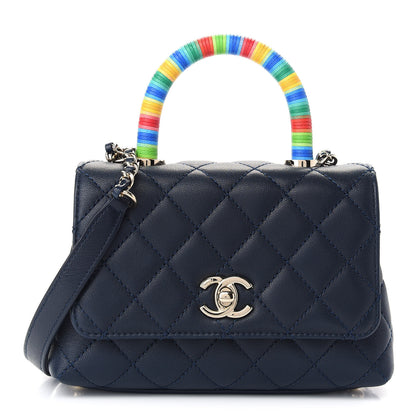 Chanel Goatskin Quilted Extra Mini Rainbow Coco Handle Flap Navy Blue 1 of 11