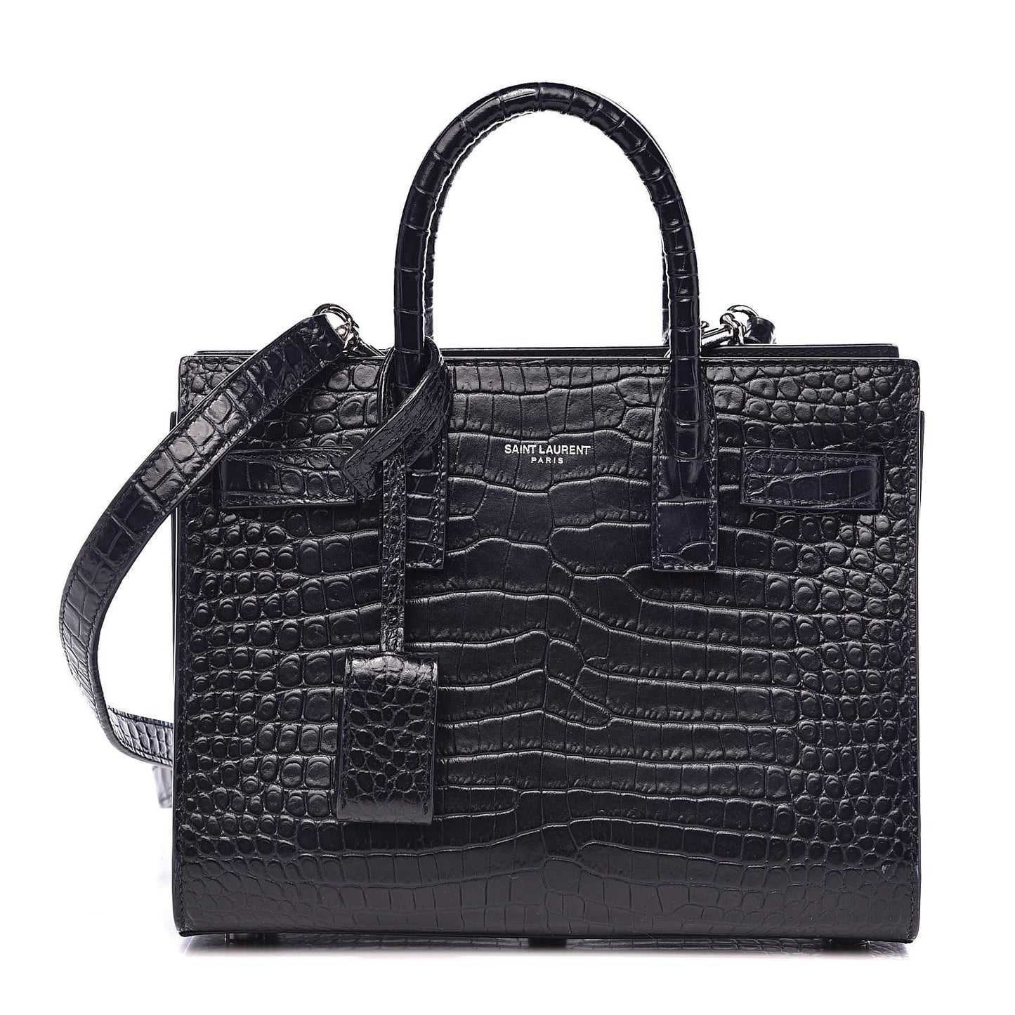 Calfskin Crocodile Embossed Nano Sac De Jour Navy