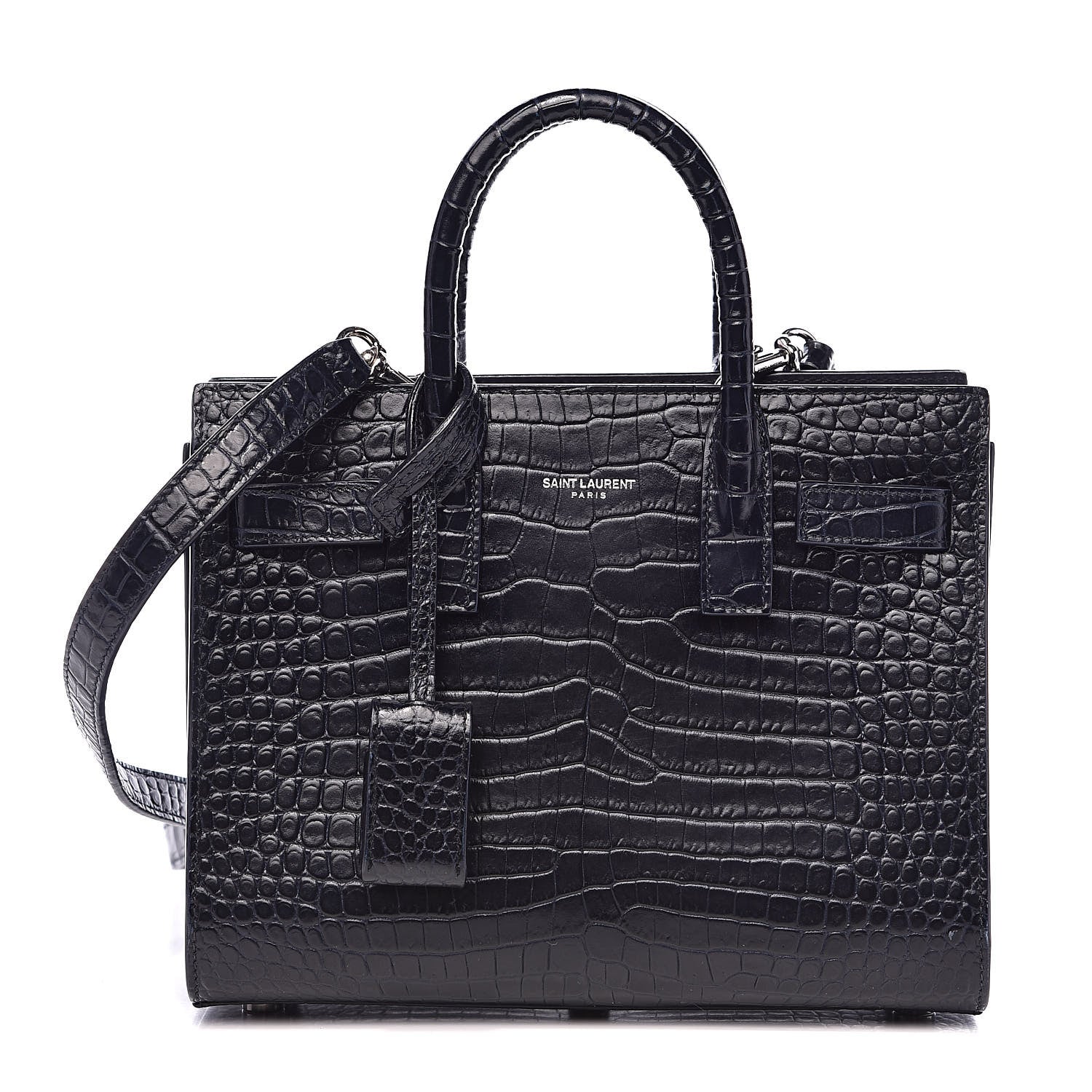 Saint Laurent Calfskin Crocodile Embossed Nano Sac De Jour Navy 1 of 11