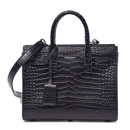Saint Laurent Calfskin Crocodile Embossed Nano Sac De Jour Navy 1 of 11