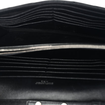 Saint Laurent Grain De Poudre Matelasse Chevron Monogram Chain Wallet Black 5 of 16
