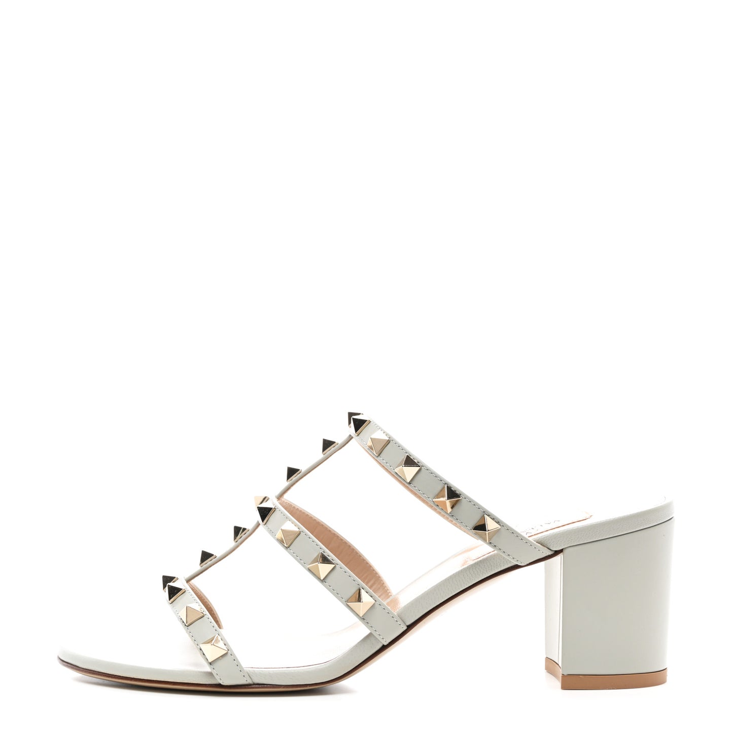 Calfskin Rockstud 60mm Caged Slide Sandals 38.5 Opal Grey