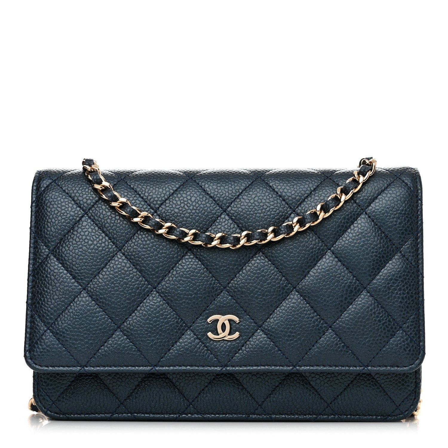 Chanel Iridescent Caviar Quilted Wallet on Chain WOC Blue 1 of 11