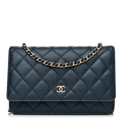 Chanel Iridescent Caviar Quilted Wallet on Chain WOC Blue 1 of 11