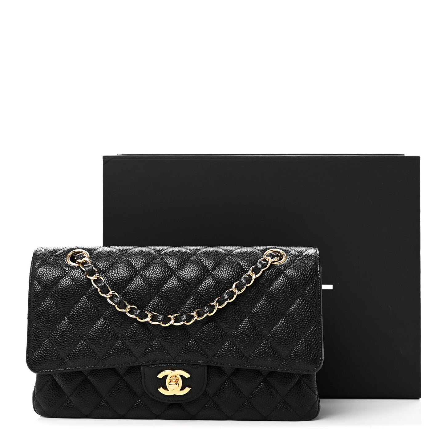 Caviar Quilted Medium Double Flap Black