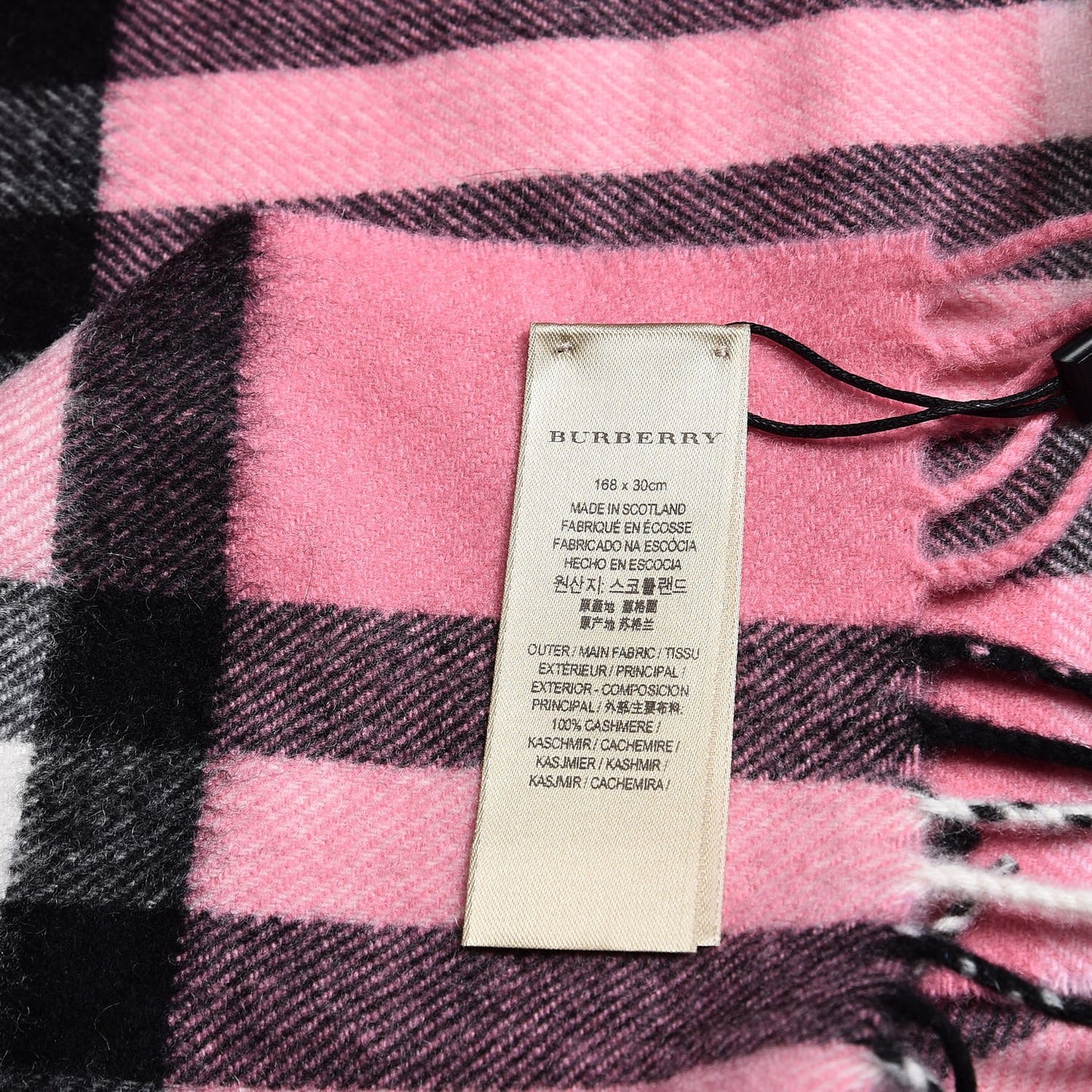 Cashmere Giant Check Fringe Scarf Rose Pink