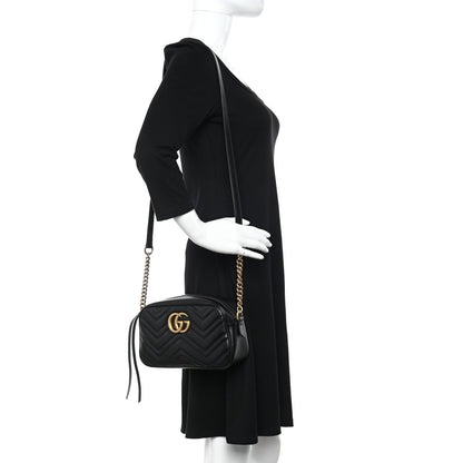 Gucci Calfskin Matelasse Small GG Marmont Chain Shoulder Bag Black 2 of 10