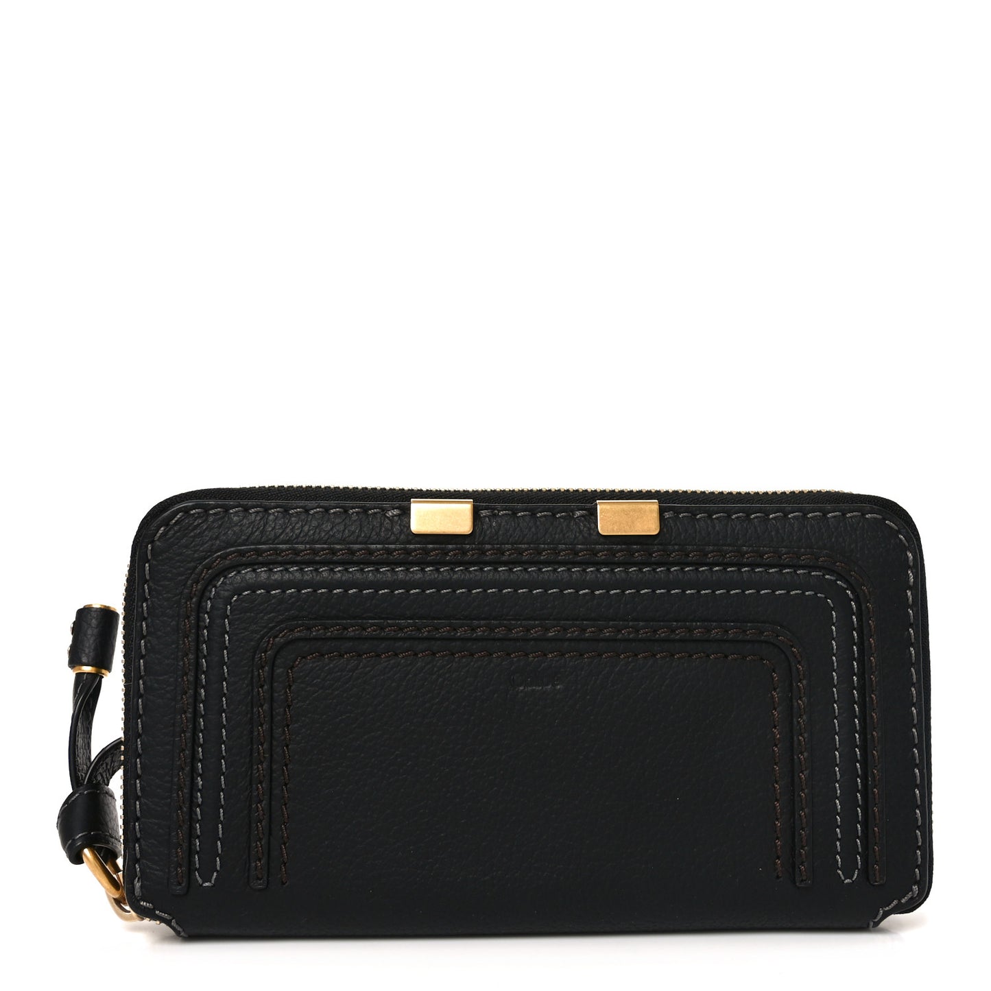 Grained Calfskin Marcie Long Zip Around Wallet Black
