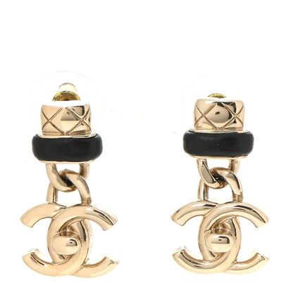 Chanel Lambskin CC Turnlock Drop Earrings Gold Black 1 of 6