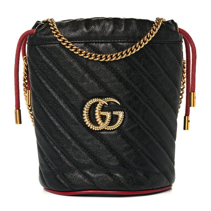 Gucci Vintage Effect Calfskin Matelasse Diagonal Mini Torchon GG Marmont 2.0 Bucket Bag Black Romantic Cherry 2 of 19