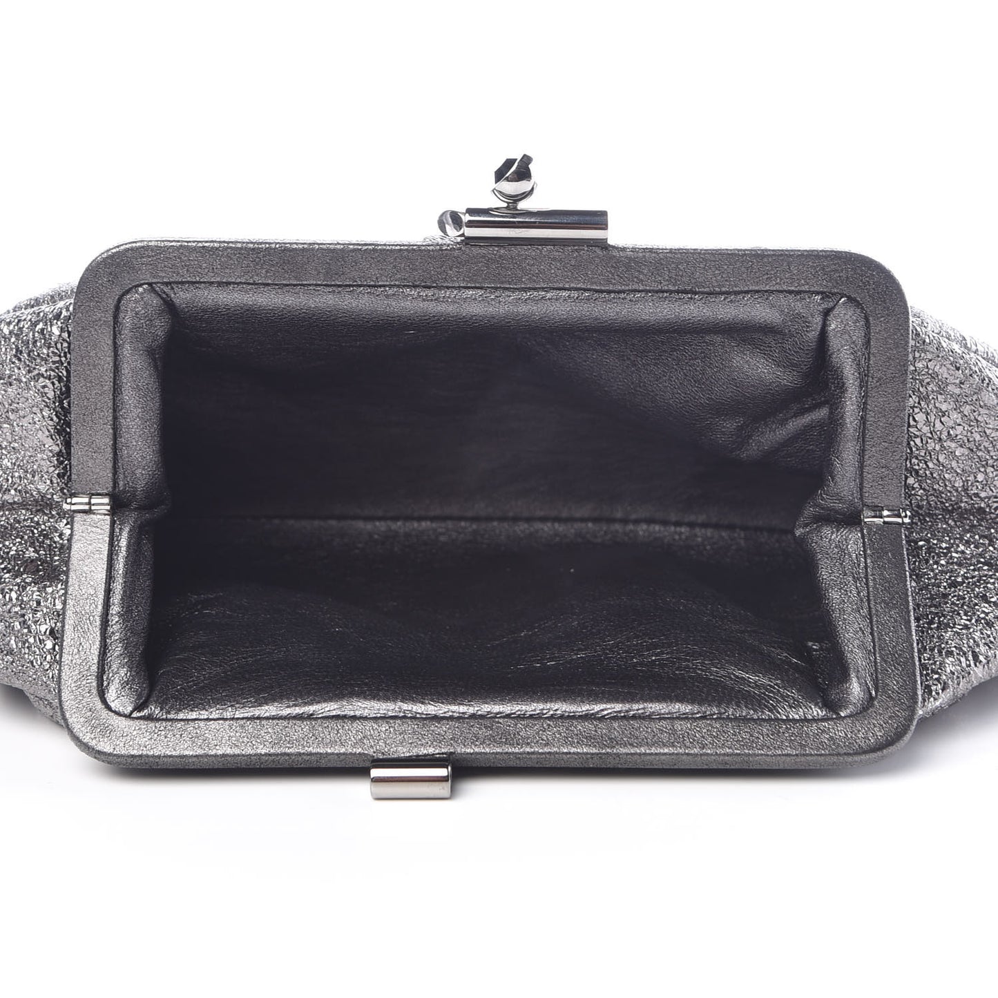 Metallic Crackled Calfskin Monte Carlo Clutch Dark Silver