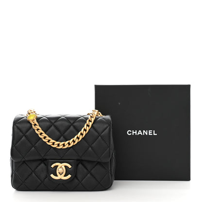 Chanel Lambskin Resin Quilted Mini Pearl Samba Square Flap Black 11 of 11