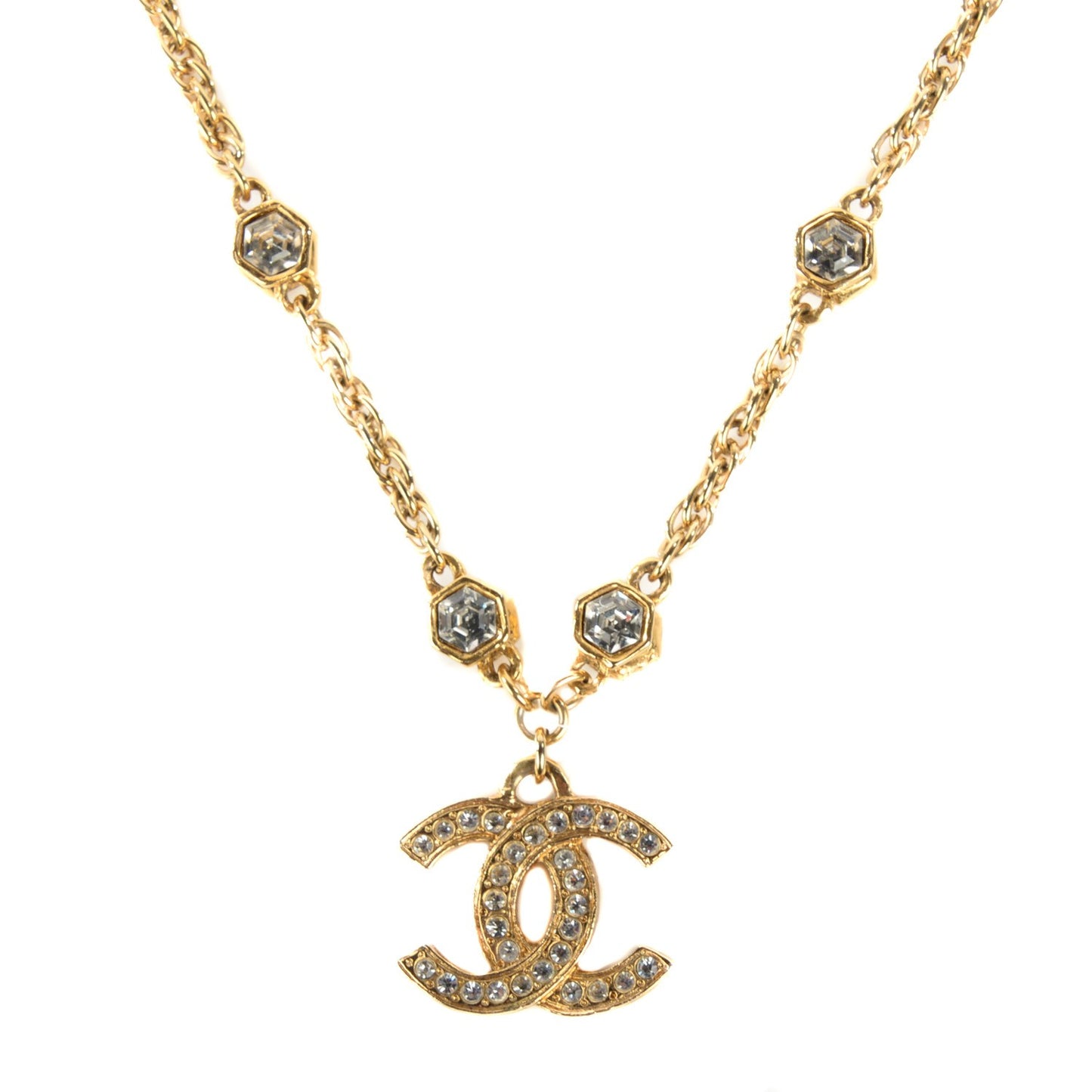 Crystal Hexagon CC Necklace Gold