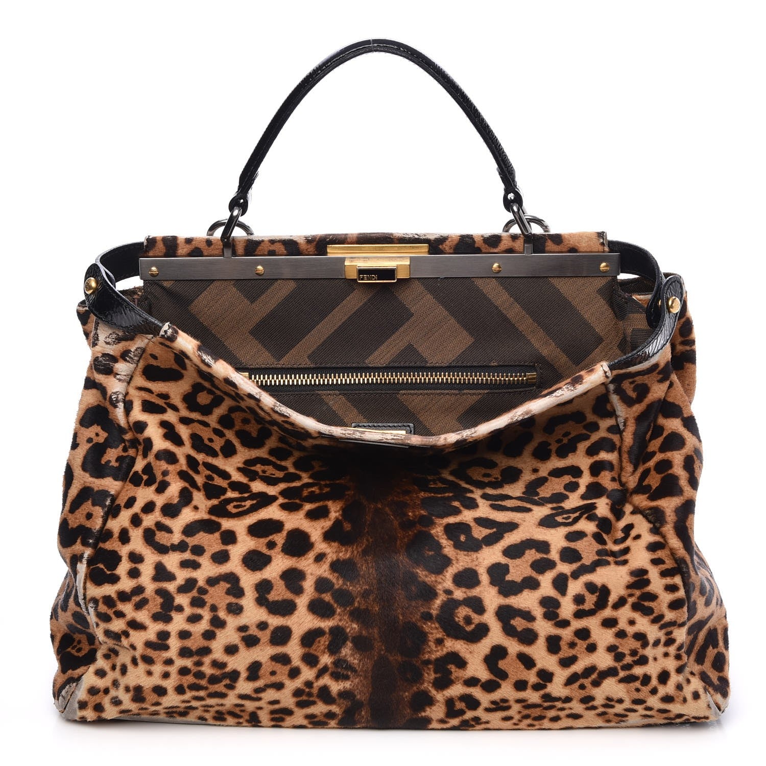 Fendi Calf Hair Leopard Print Zucca Large Peekaboo Iconic Satchel Tobacco 1 of 24