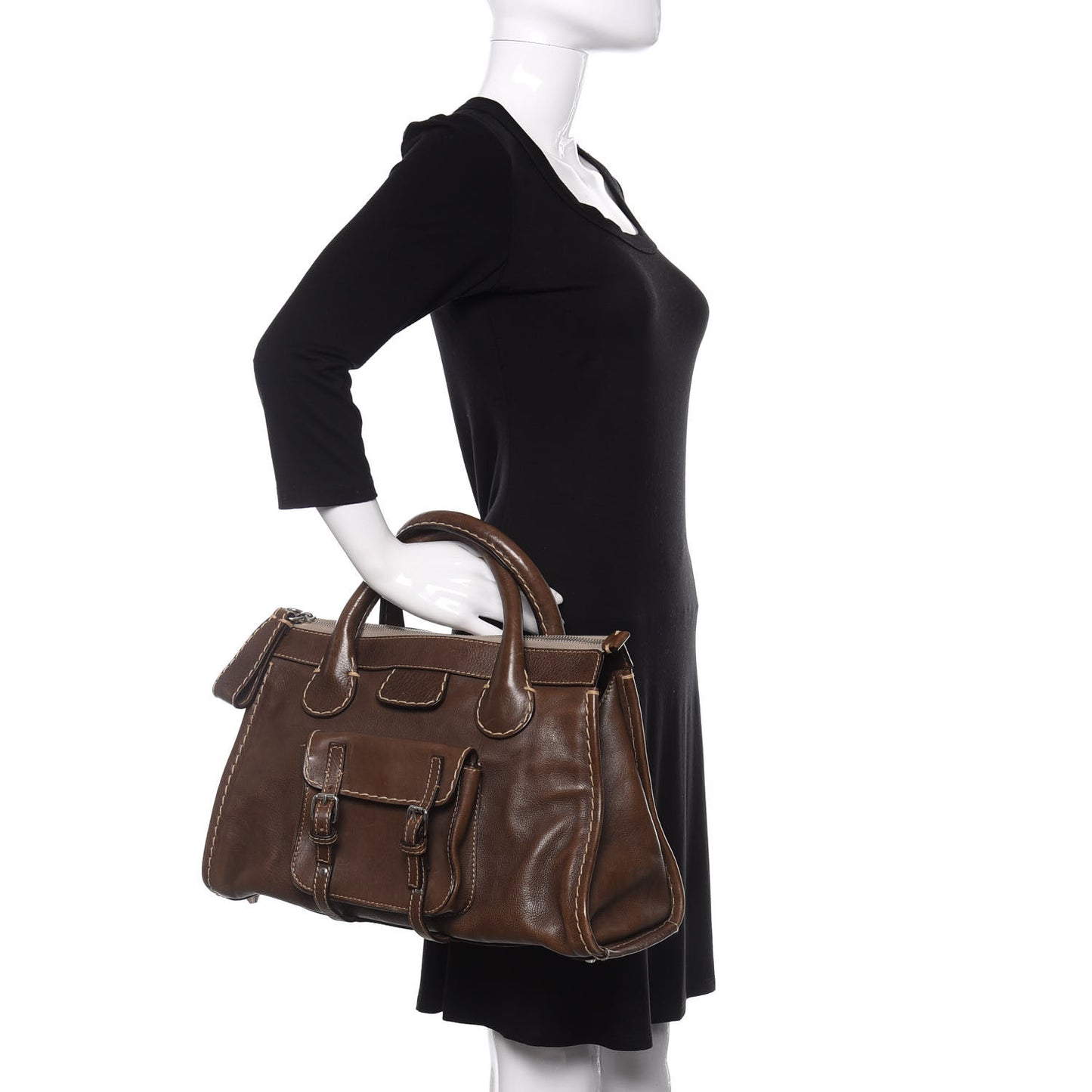 Calfskin Edith Satchel Brown