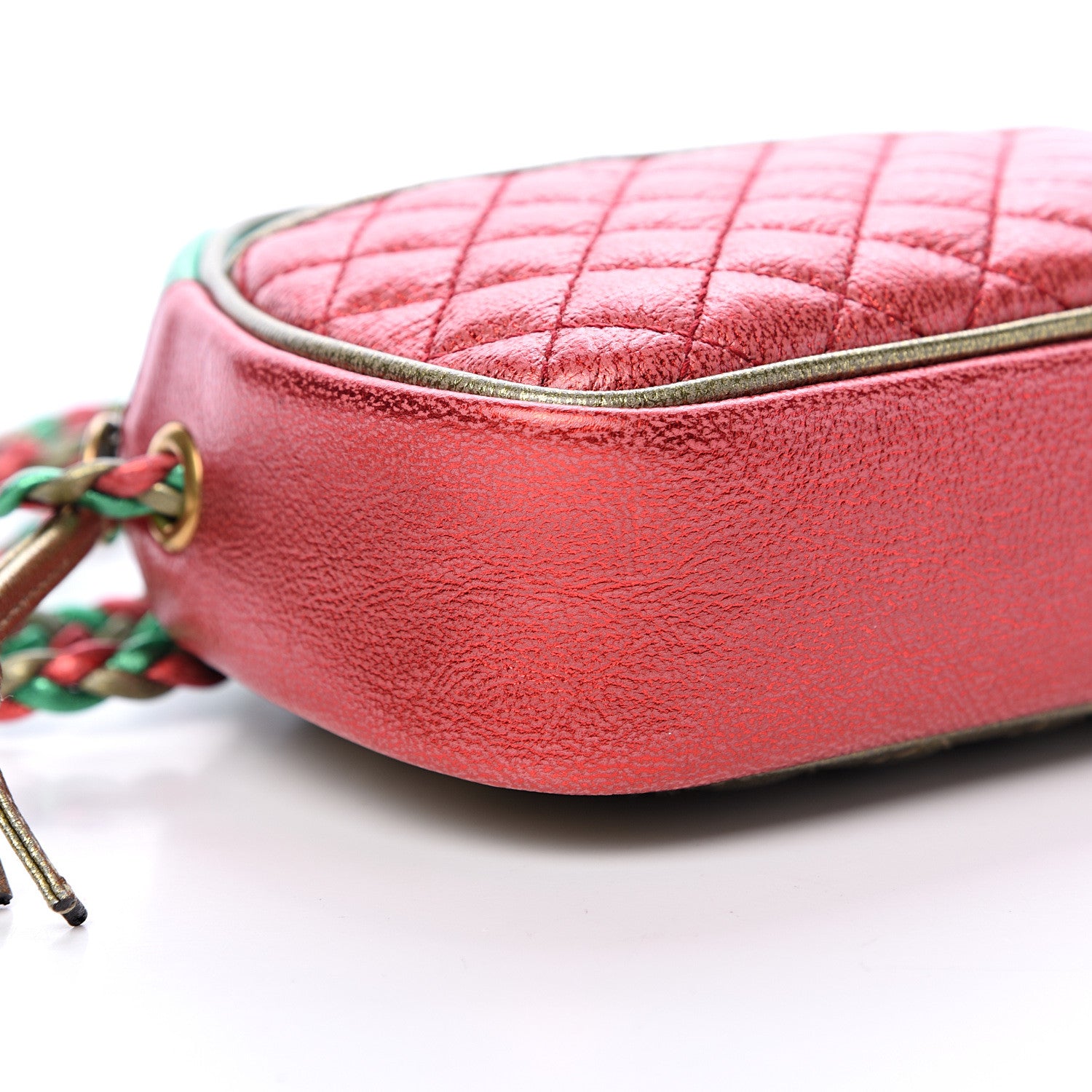 Gucci Laminated Nappa Trapuntata Mini Zumi Dome Shoulder Bag Rosso Jasmine Green Rame 8 of 9
