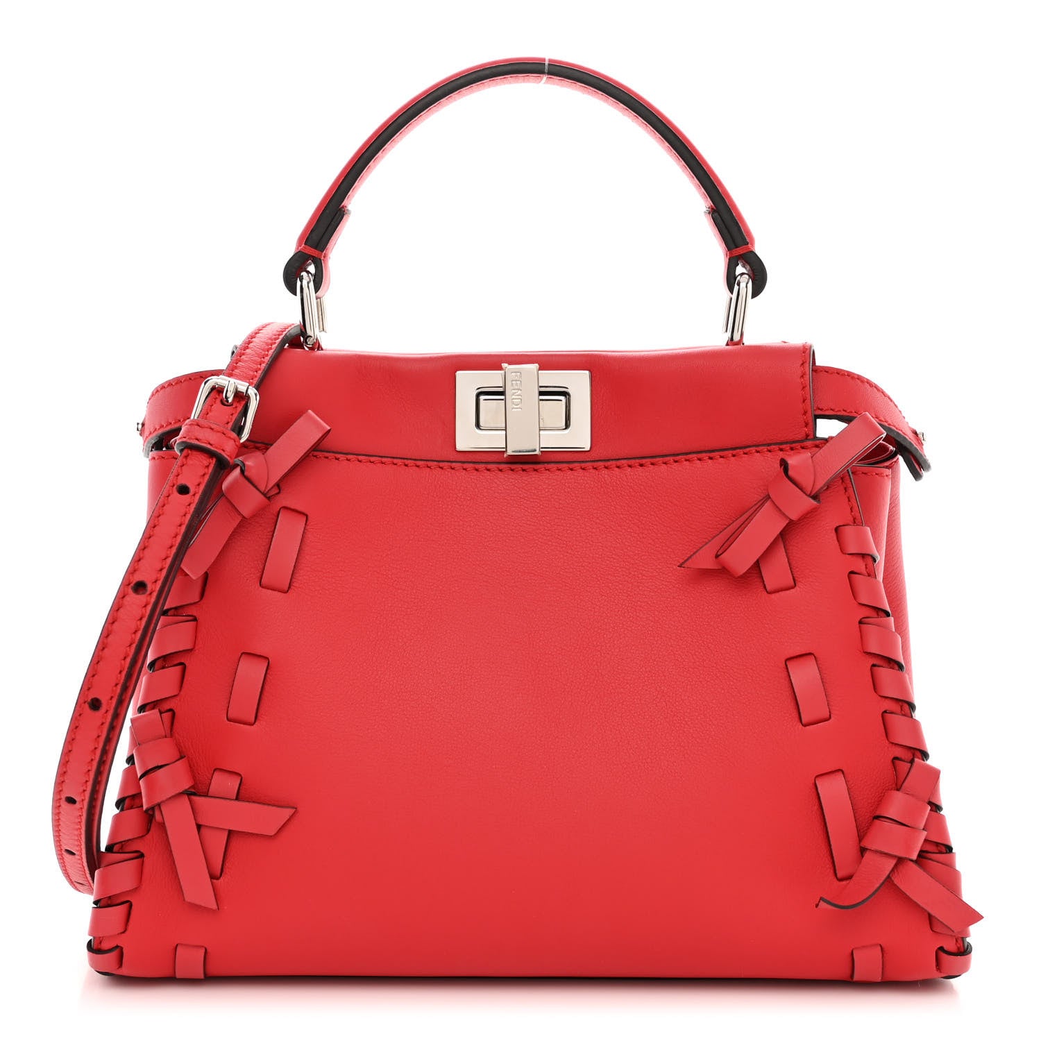 Fendi Vitello Seta Century Nappa Whipstitch Mini Peekaboo Iconic Satchel Fiamma 1 of 12