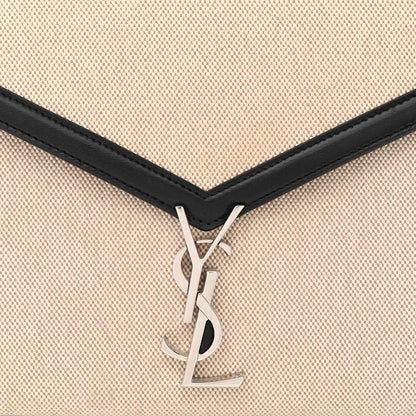 Saint Laurent Canvas Calfskin Medium Classic Monogram Cassandra Top Handle Natural Black 8 of 11