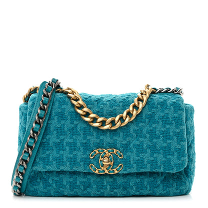 Chanel Tweed Quilted Medium Chanel 19 Flap Turquoise 1 of 12