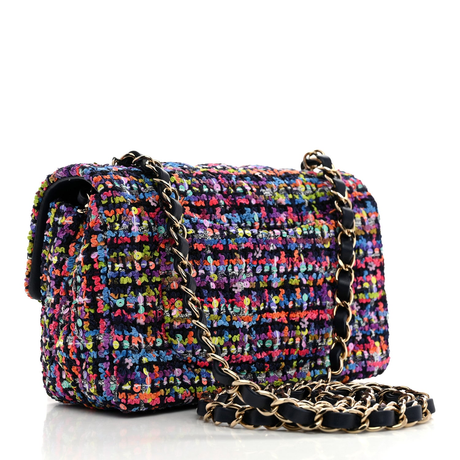 Chanel Tweed Quilted Mini Rectangular Flap Navy Blue Multicolor 2 of 10