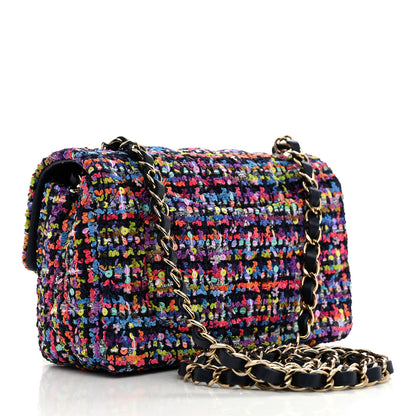 Chanel Tweed Quilted Mini Rectangular Flap Navy Blue Multicolor 2 of 10