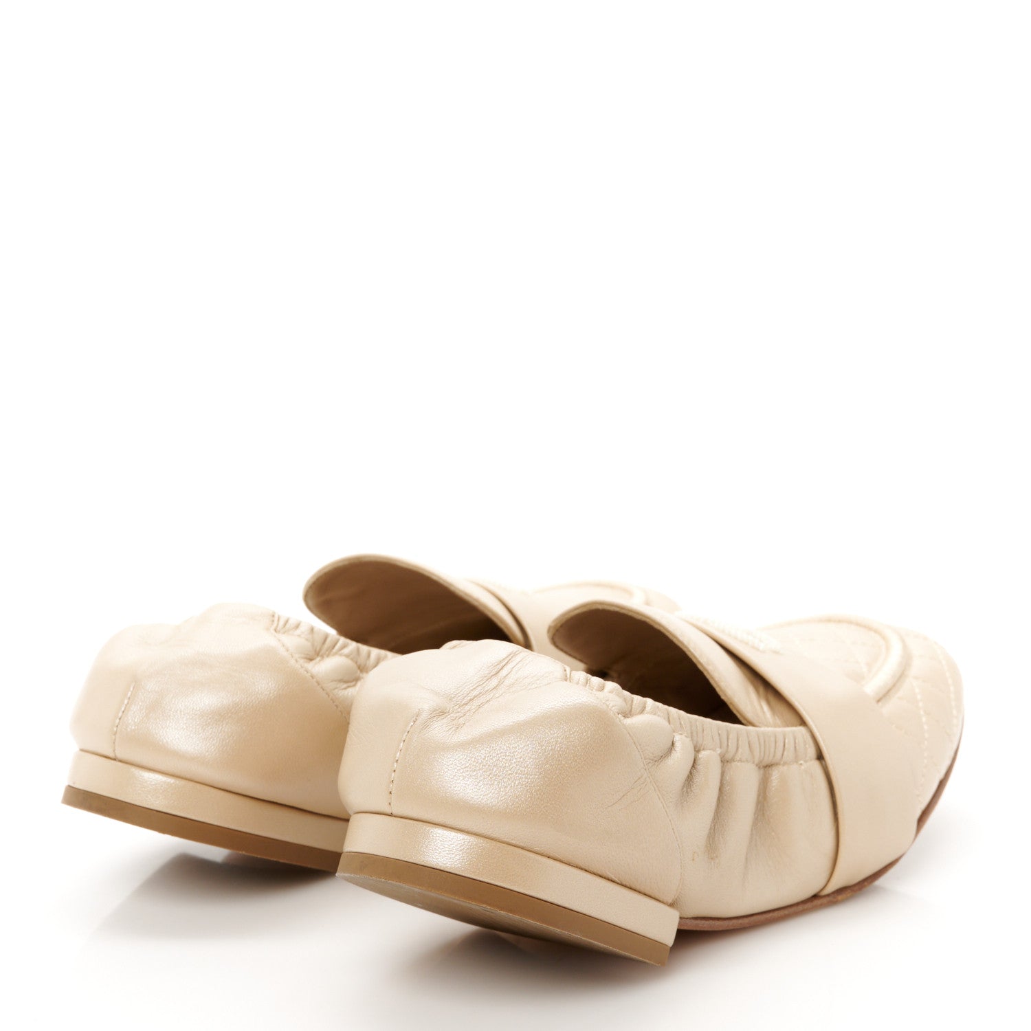 Chanel Laminated Lambskin Womens Quilted Elastic CC Moccasin Loafers 37.5 Beige 5 of 10