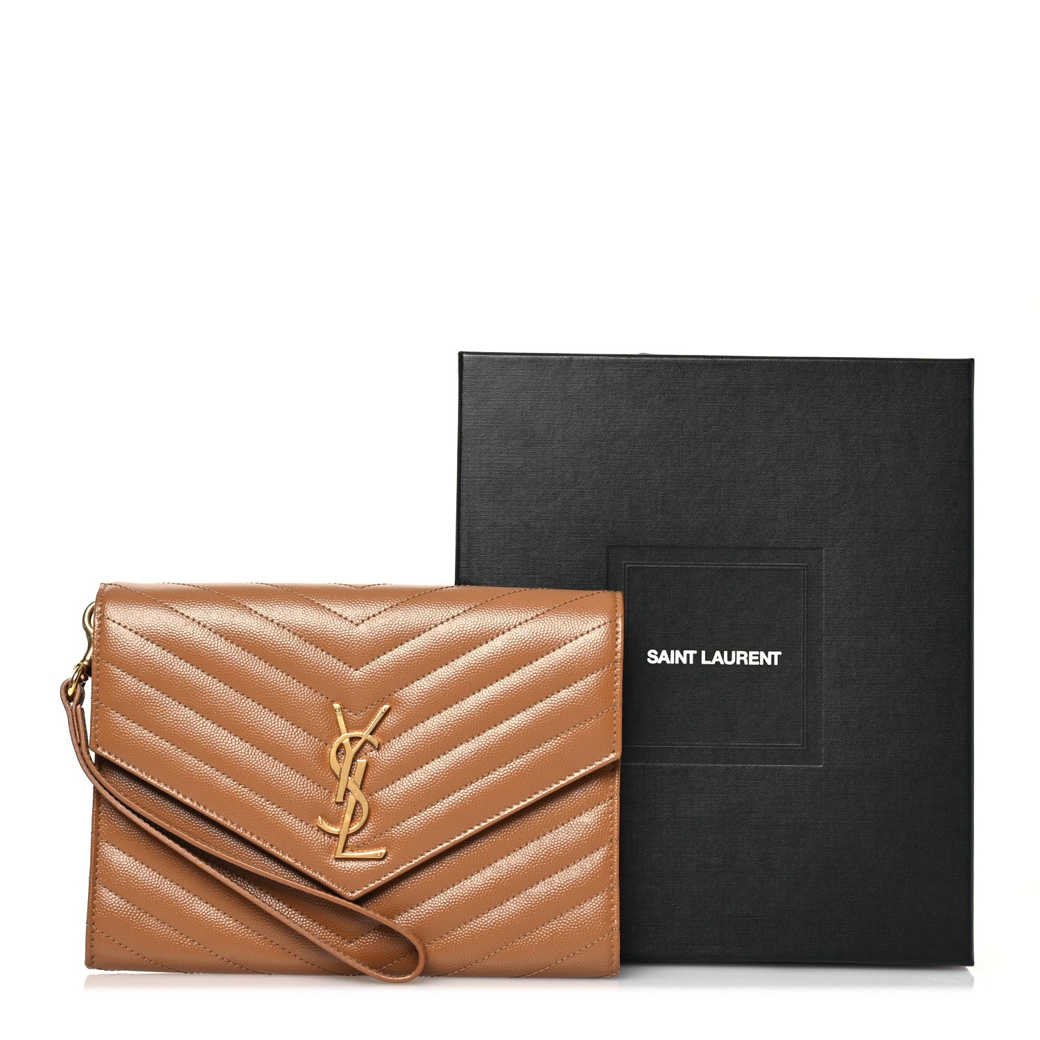Saint Laurent Grain De Poudre Matelasse Chevron Monogram Cassandre Flap Pouch Natural Dark 10 of 10