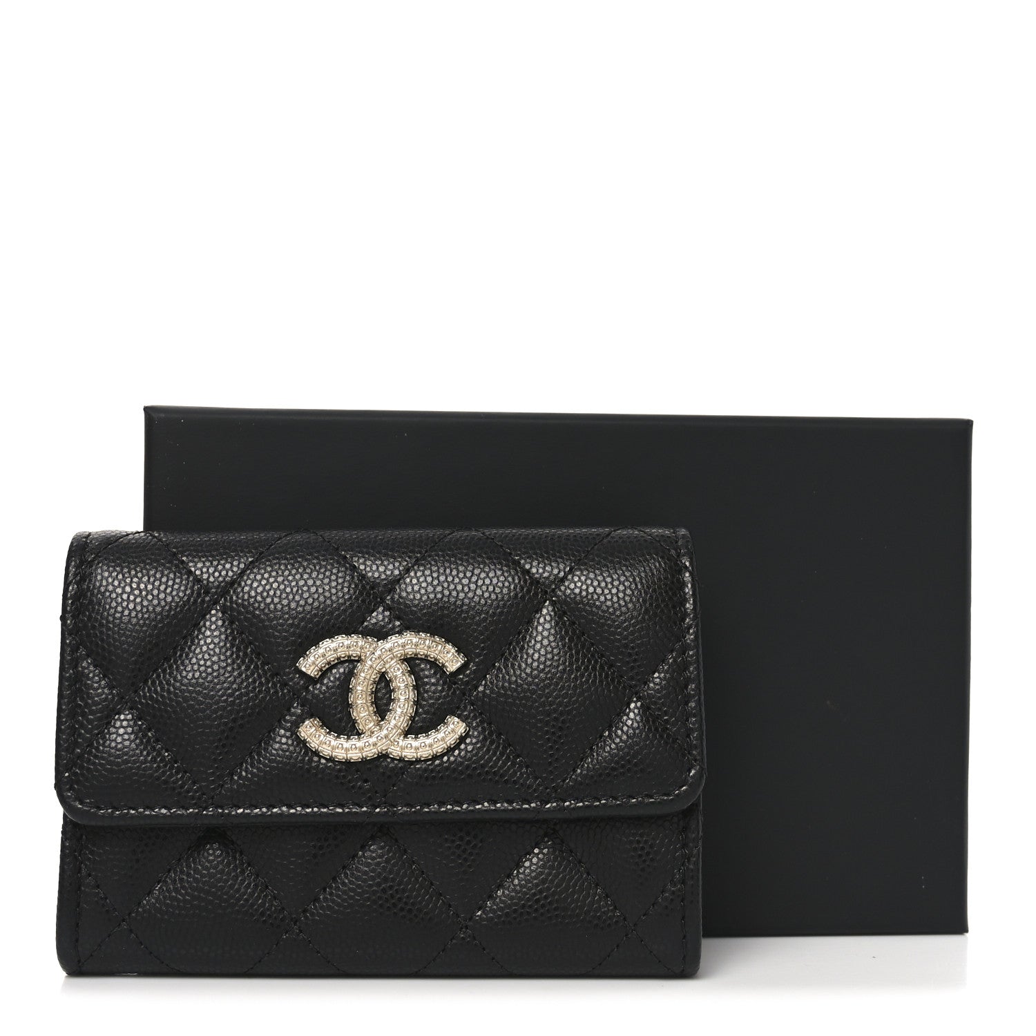Chanel Caviar Quilted CC Glitter Flap Card Holder Black 8 of 8